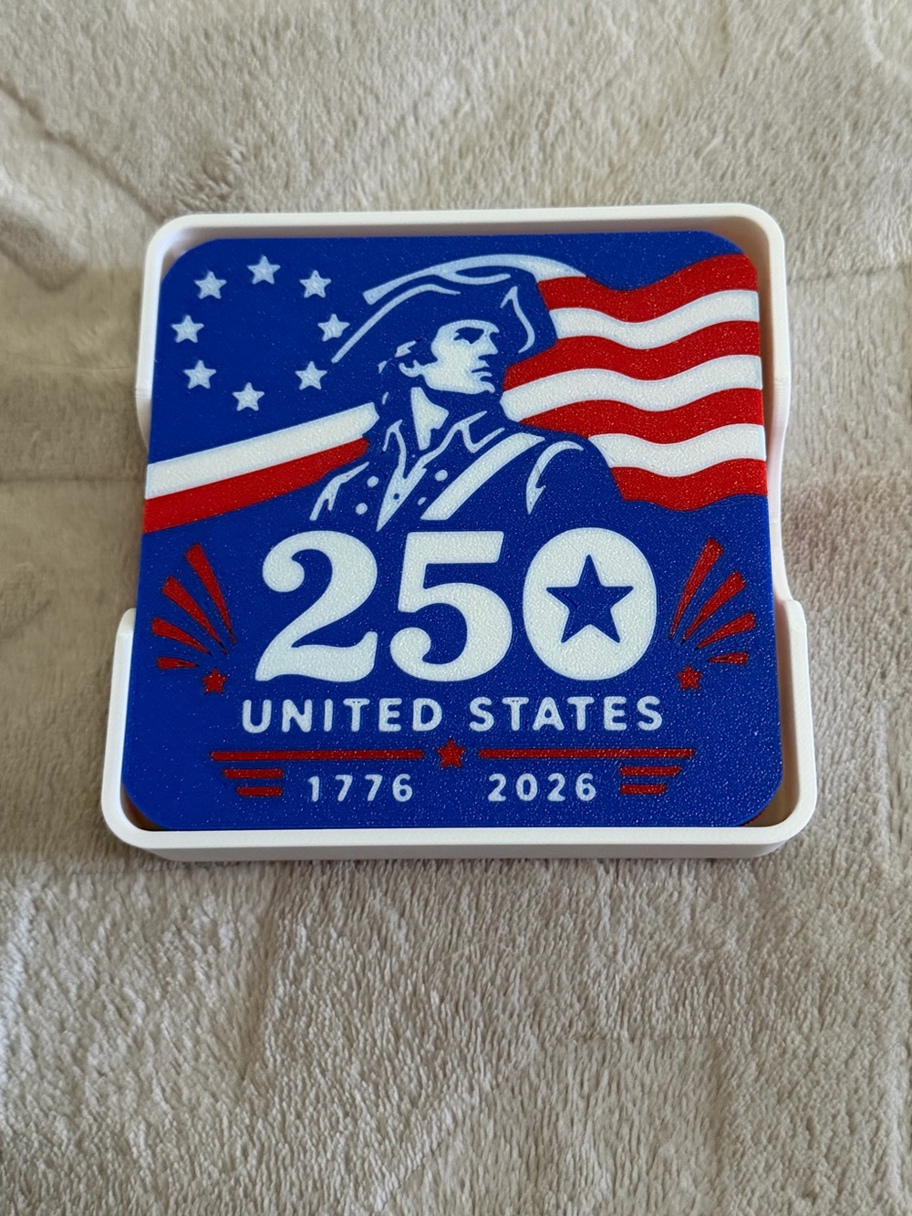 Hand Crafted 3D printed Red, White, Blue 250th Anniversary Set of 4 Coasters